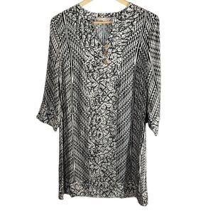 Soft Surroundings Raven Shift Dress Medium Midi  Abstract Black Beach‎ Boho